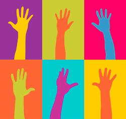 rettangolo con tante mani colorate