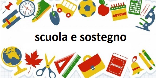 disegno con oggetti di cancelleria e la scritta scuola e sostegno