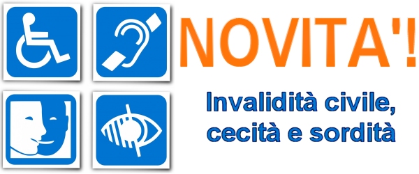 loghi indicanti l'invalidità civile e la scrittà "novità"