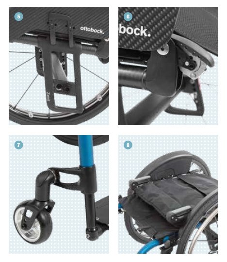 foto di dettagli della carrozzina zenit con  telaio regolabile