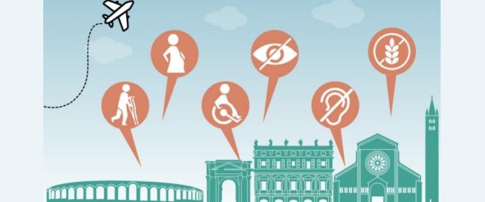 logo verona città accessibile con vari simboli di accessibilità