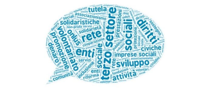 word cloud con parole sul terzo settore