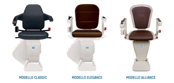 vari modelli di poltroncine del montascale