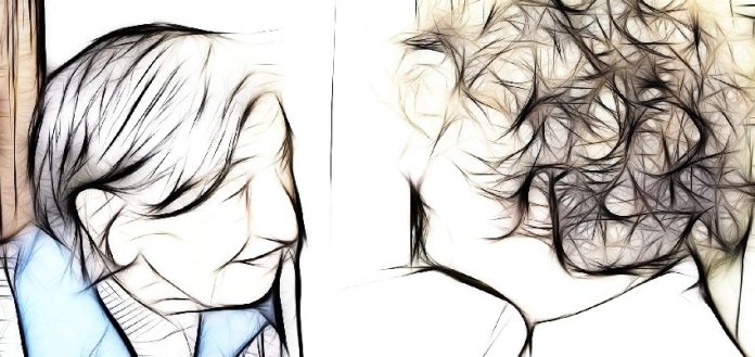 disegno di un anziano con un famigliare