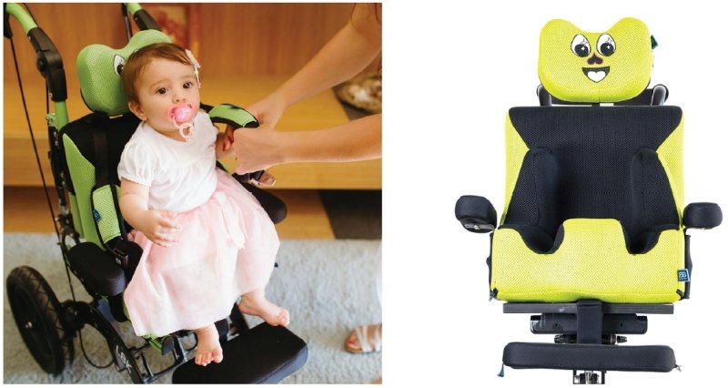 bambina seduta su buddybrace e, a lato, la seduta 