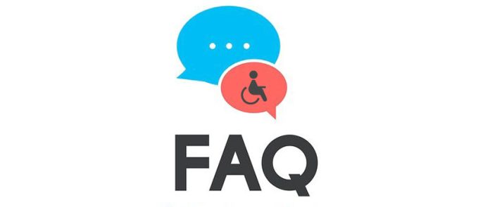 illustrazione co due baloon di fumetti uno dei quali contennete icona di omino in carrozzina e la scritta faq