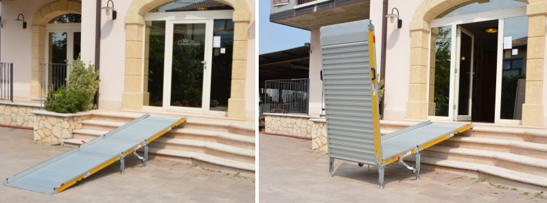 rampa mobile disabili chiusa e aperta
