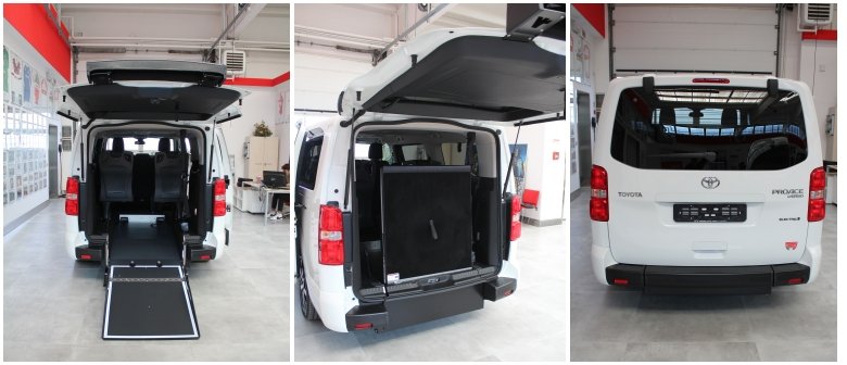 TRE VISUALI DEL proace verso electric con rampa aperta e chiusa