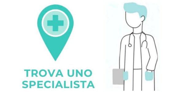 grafica con icona di un medico, un segnalaore di posizione e la scritta trova uno specialista