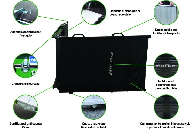descrizione dei dettagli della rampa mobile per accesso disabili 