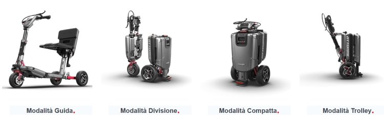 varie modalità di apertura e chiusura dello scooter tipo trolley