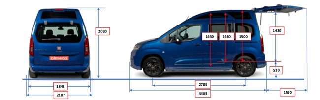 misure del mezzo a tetto alto allestito per trasporto carrozzine da olmedo