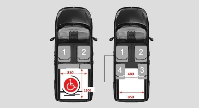 Allestimento trasporto disabili in sicurezza: rampa e pianale ribassato per ogni tipo di carrozzina configurazione sedili trasporto carrozzina 1