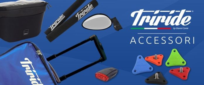 grafica con una srie di accessori per il propulsore triride: cestino cavalletto, borsa, specchio retrovisore