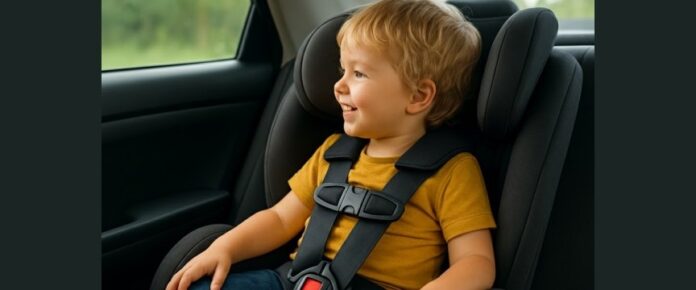 bambino seduto in auto su un seggiolino