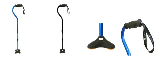 bastoni ergonomici e dettaglio della base a 4 appoggi