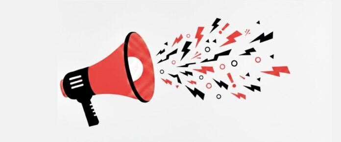 immagine stilizzata di un megafono dal quale escono simboli ad indicare una voce di protesta