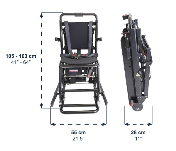 montascale aperto e richiuso con relative dimensioni